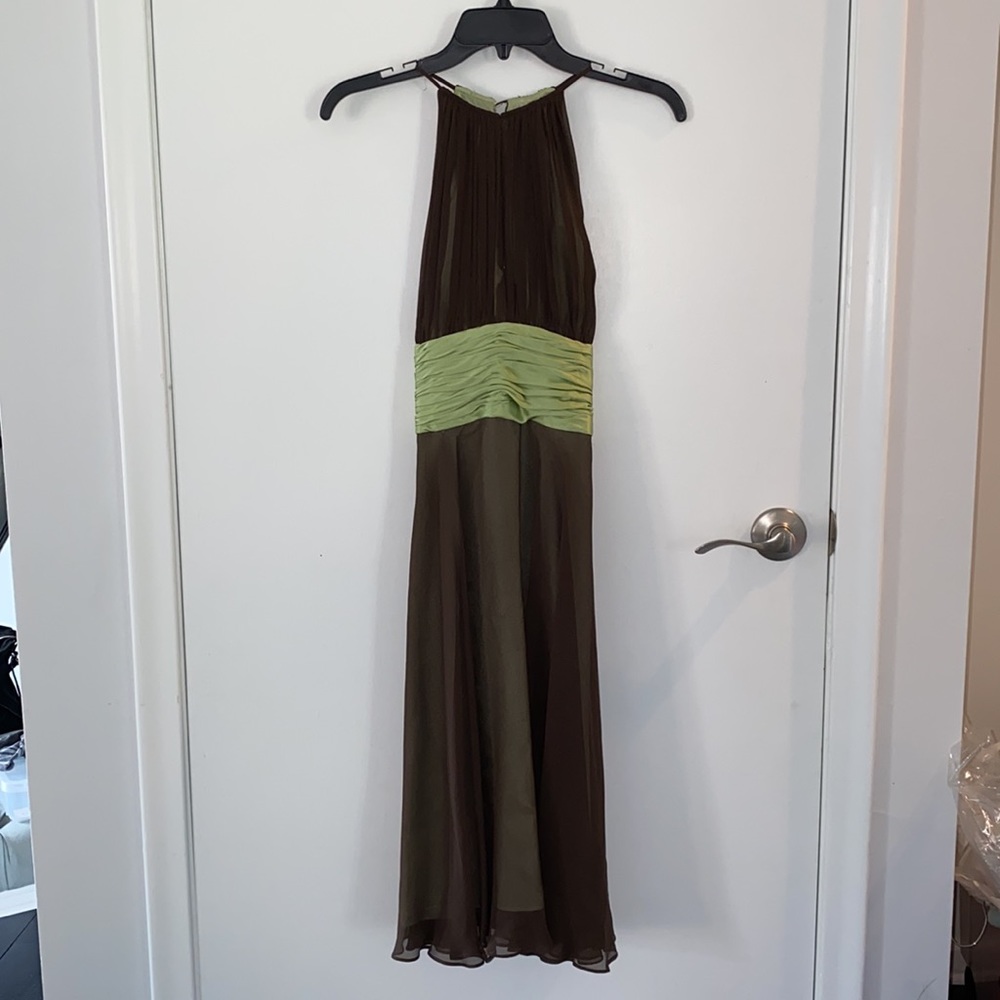 Maggy London brown/light lime green Dress size 6